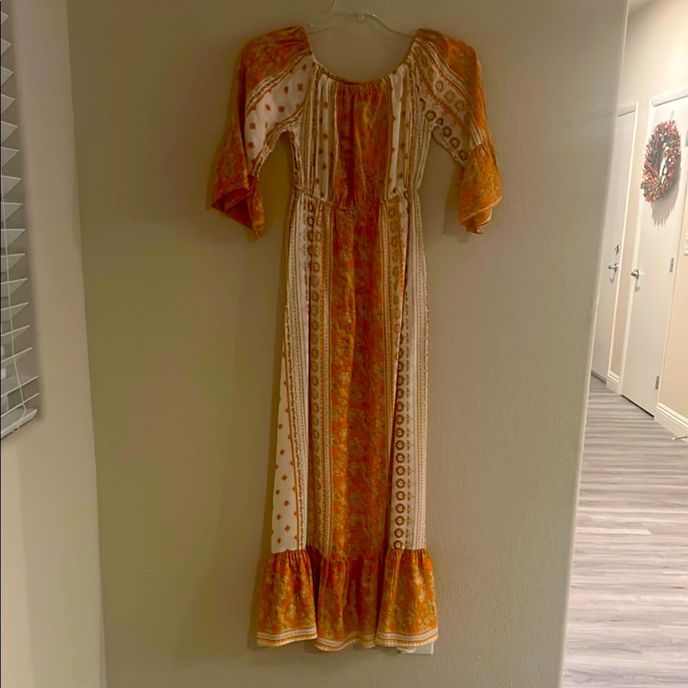 LAPOGEE  Dress Orange and White Bohemian Maxi Dress size S